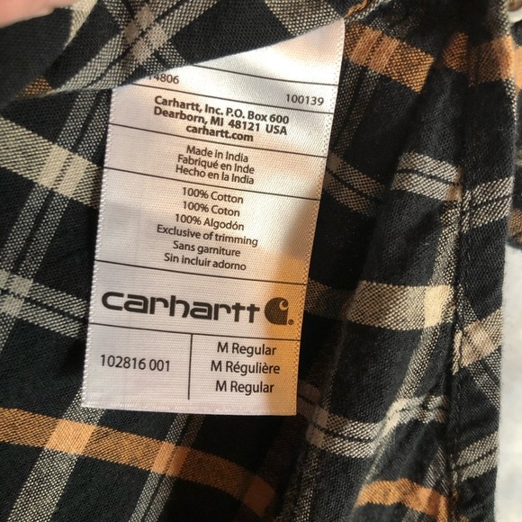 Carhartt Men's Relaxed Fit Button-up Shirt, Black/Orange/Cream Plaid Size M - Picture 5 of 9